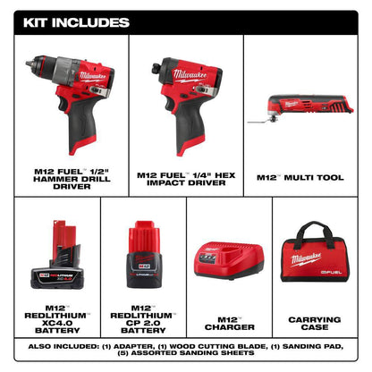 M12 FUEL 12-Volt Li-Ion Brushless Cordless Hammer Drill and Impact Driver Combo Kit (2-Tool) with M12 Multi-Tool