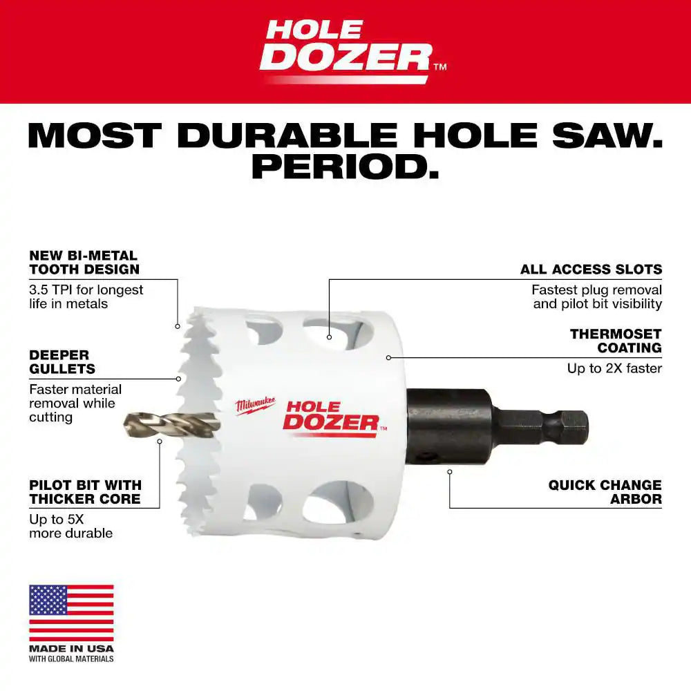 1 In. Hole Dozer Bi-Metal Hole Saw with 3/8 In. Arbor & Pilot Bit