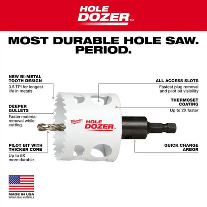 1 In. Hole Dozer Bi-Metal Hole Saw with 3/8 In. Arbor & Pilot Bit